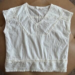 Cotton Eyelet Peasant Blouse Cottagecore Prairie Boho Top White XL prAna
